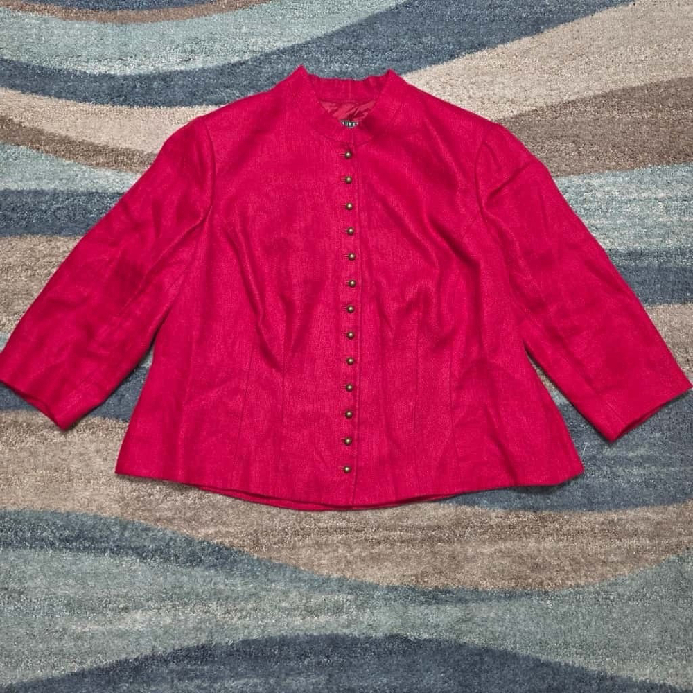 Vintage 80s Lauren RALPH LAUREN Size 18 Linen Single Breast Button Blazer Red
